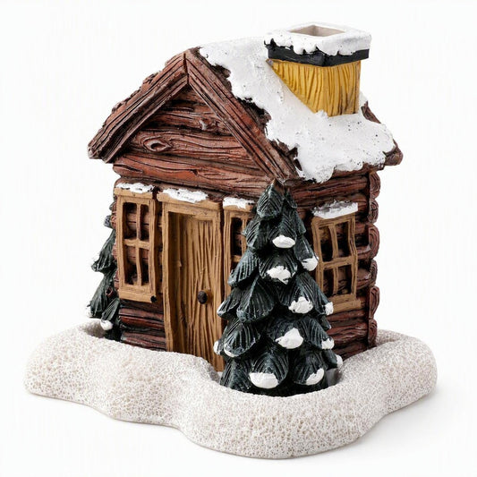 Lovely Log Cabin Incense Burner, Mini Snowy Winter Chimney Cottage, Ash Catcher for Home Decor, Aromatherapy Decor, Meditation and Yoga Space, Zen Aromatherapy Gift