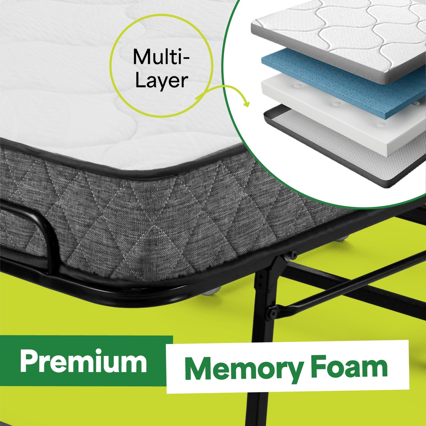 EconoHome Folding Bed with Mattress - 75x31 Cot Size Frame - Portable Rollaway Guest Bed with 5-inch Memory Foam Mattress - Space-Saving Foldable Design for Easy Storage