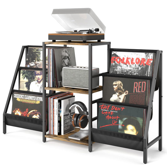 Record Player Stand with Vinyl Storage, Record Player Table with Vinyl Record Storage Up to 280 Albums, Turnta ble Stand with Record Holder Display Shelf, Record Cabinet for Media Stereo Audio
