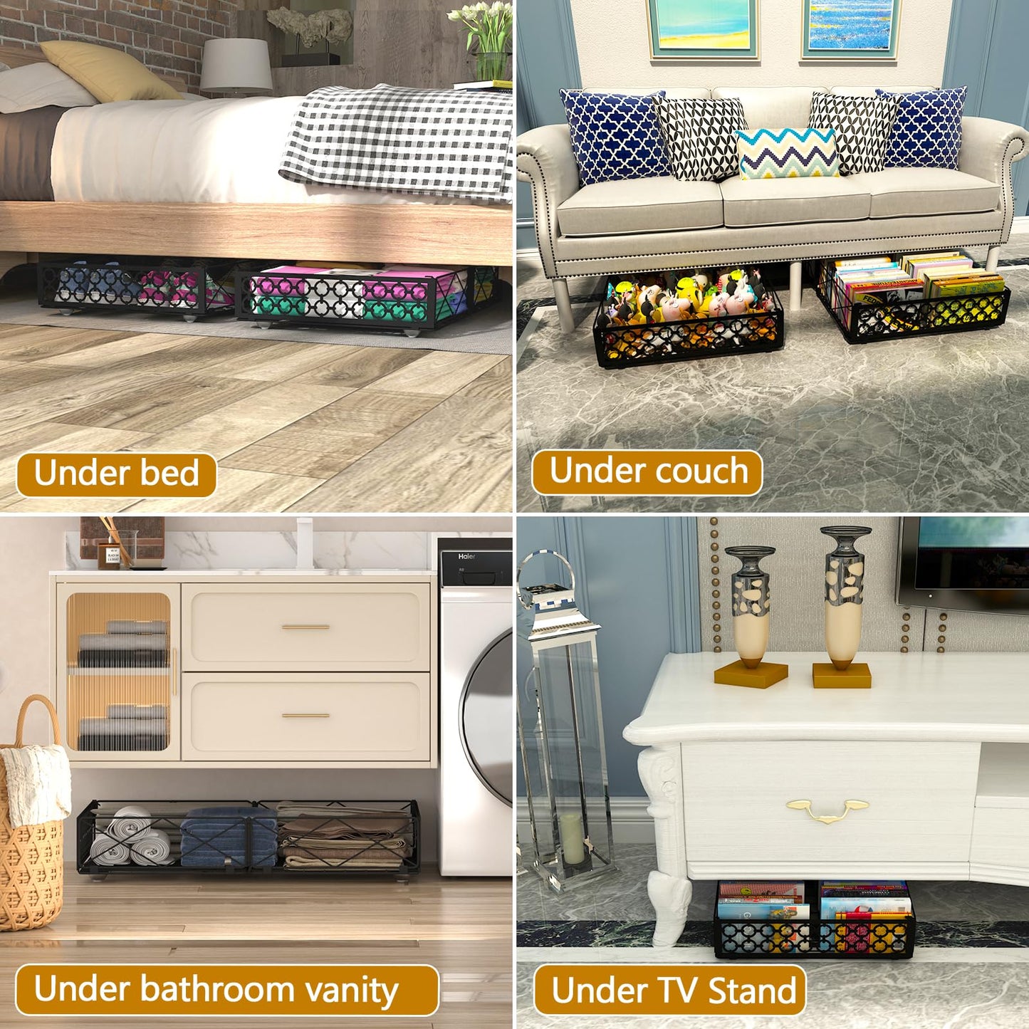 NADAMOO Under Bed Storage with Wheels, Low Profile Rolling Organizer Bins