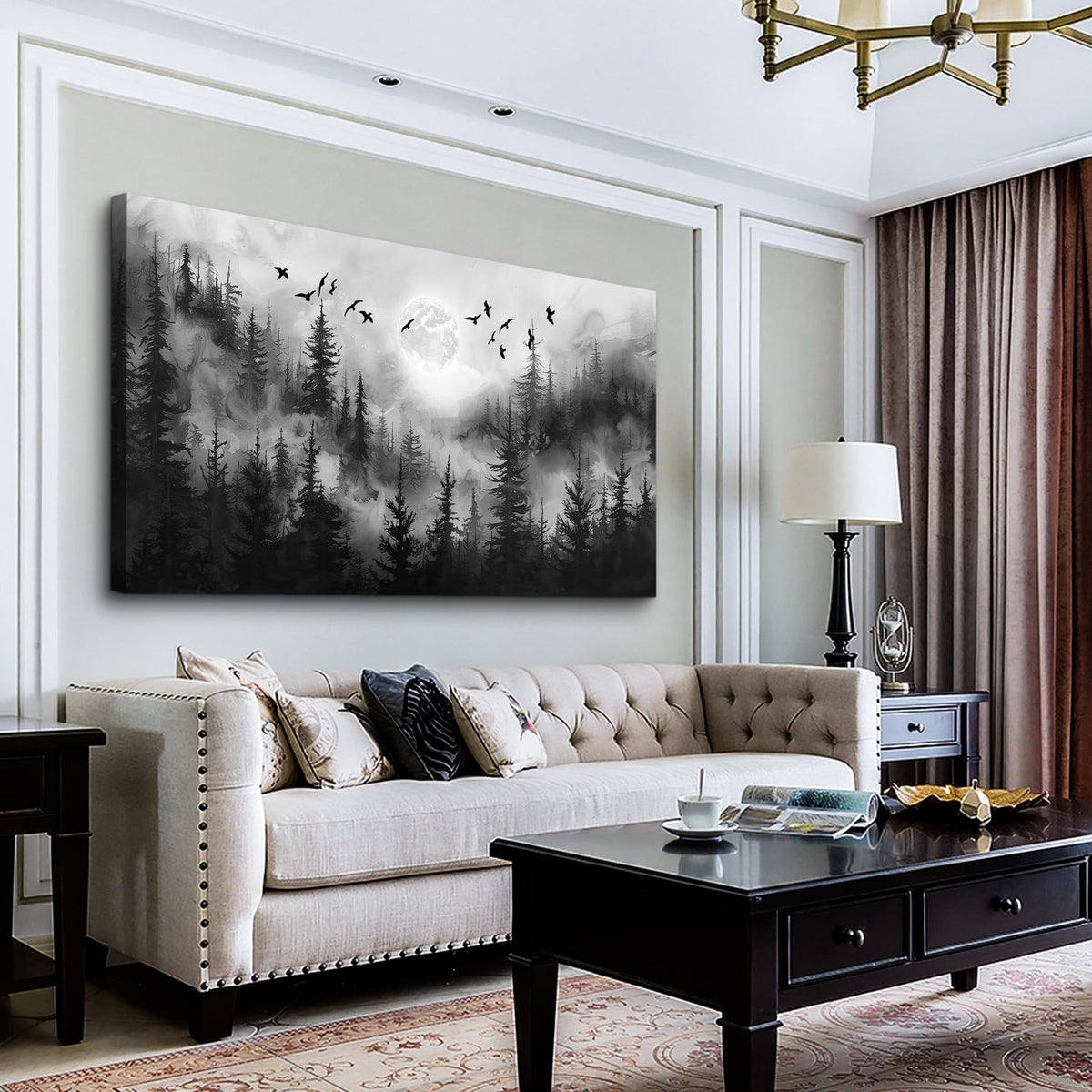 Lapremoly Forest Tree Painting for Living Room Modern Landscape Wall Art Canvas Prints Black And White Pictures Home Decor Bedroom Bathroom Office Wall Decor Artwork Ready To Hang Home Decoration