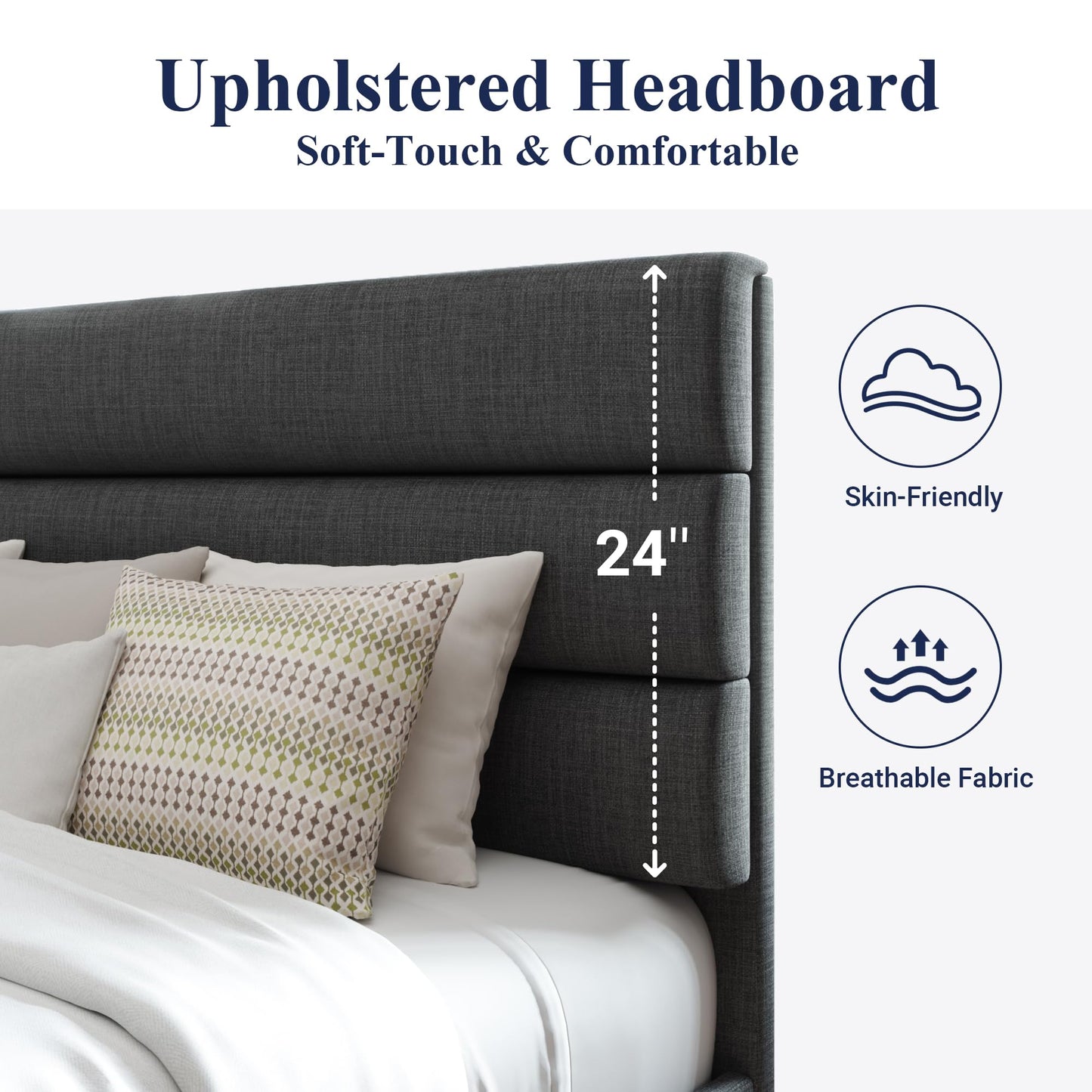 Allewie Queen Size Platform Bed Frame with Fabric Upholstered Headboard