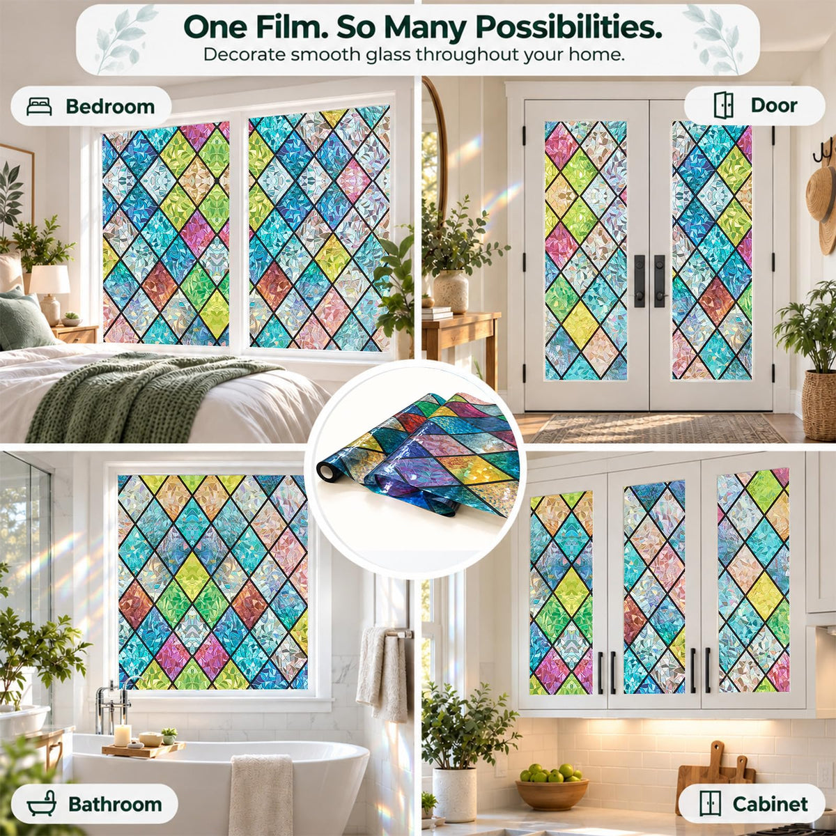 Bectosy Stained Glass Window Privacy Film, Static Cling, 17.5" x 78.7"