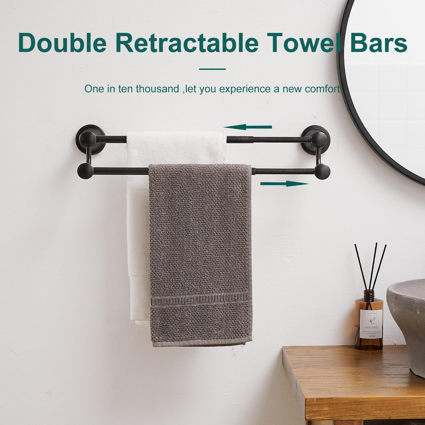 Hoimpro Adjustable Retractable 15-27 Inches Stainless Steel Bathroom Towel Bar, Bathroom Accessories Bath Hotel Double Towel Bar Rod Hanger Wall Mounted Towel Holder Towel Rack, Oil Rubbed Bronze