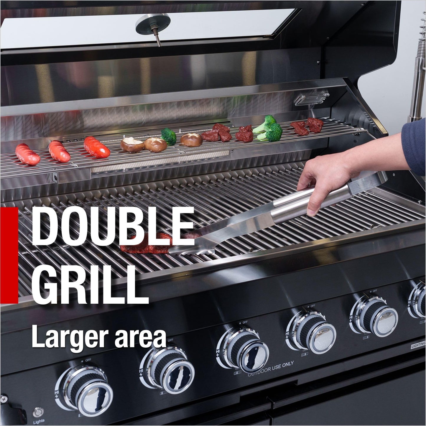 LPG 4-Burner 72000 BTU Stainless Steel Outdoor Kitchen Island Grill,Wine Cooler Refrigerator,Motorized Spit Kit,Granite Countertop, Sink, Infrared Rear Sear Station, Drawers, Cabinet, Wheels (Silver)