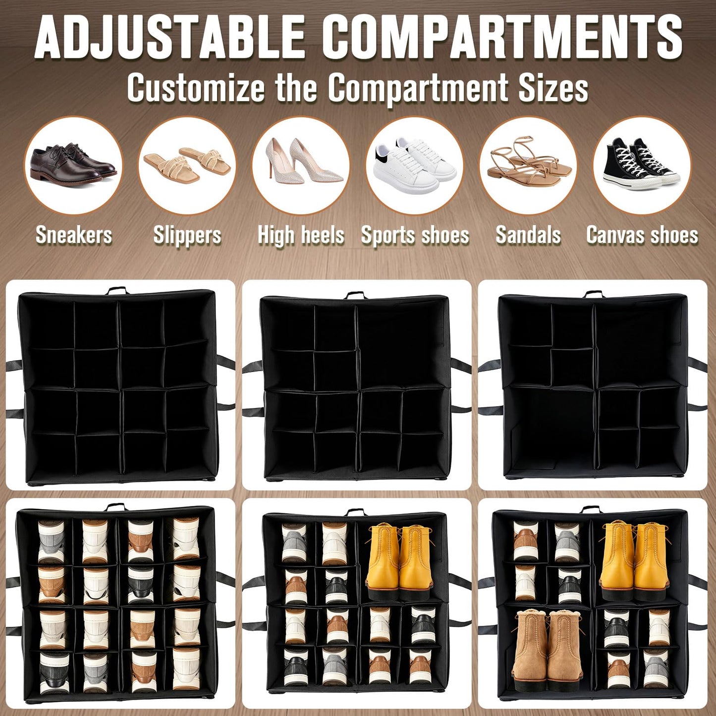 GOIMGN 2 Pack Shoe Storage Organizer Box for Closet Adjustable Dividers