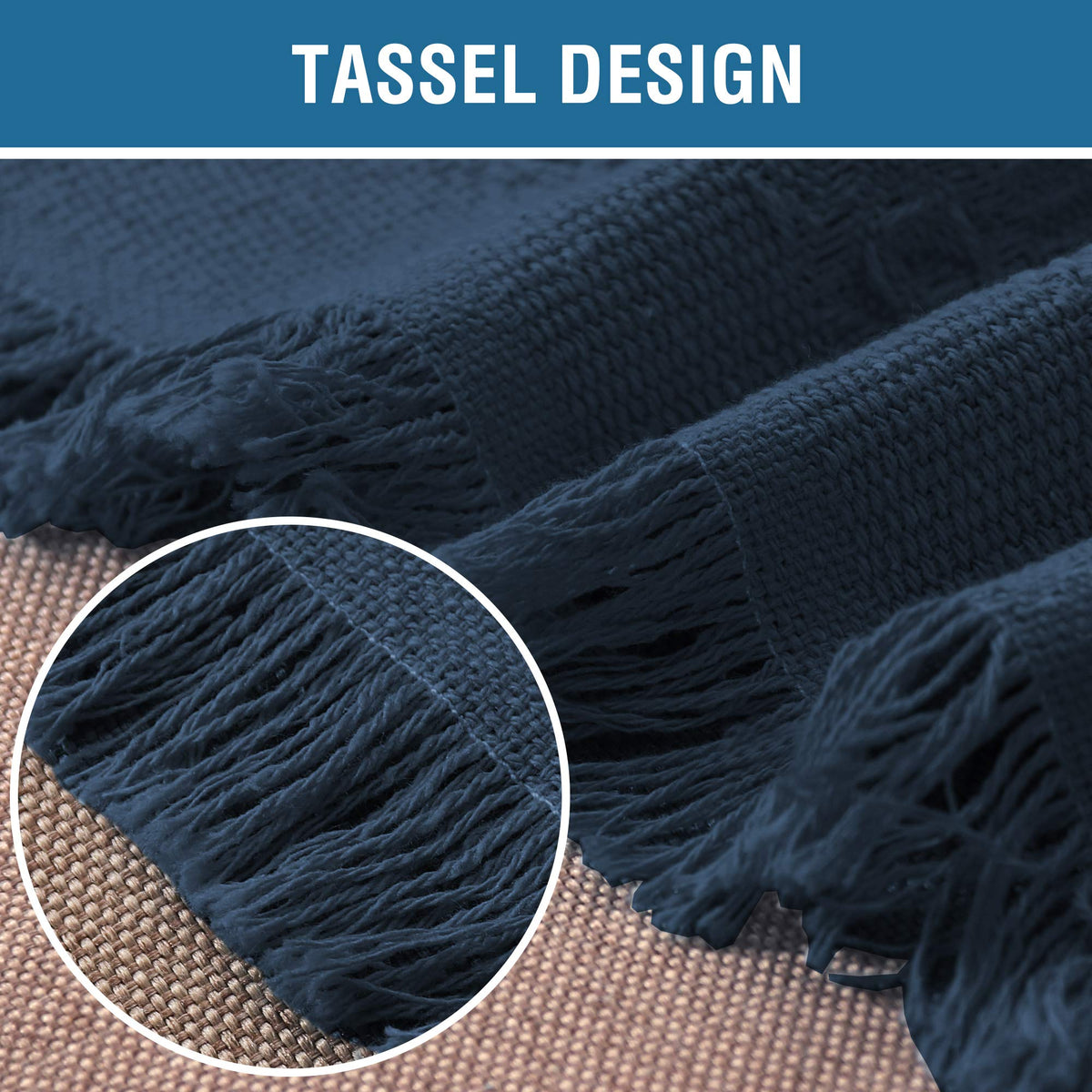 H.VERSAILTEX Cotton Sofa Covers Couch Cover Sofa Slipcover for Most Shape Sofas, Feature Thick Woven Jacquard Seamless with Tassels, Multi-Use Decorative for Couch (Large: 71" x 102", Navy)