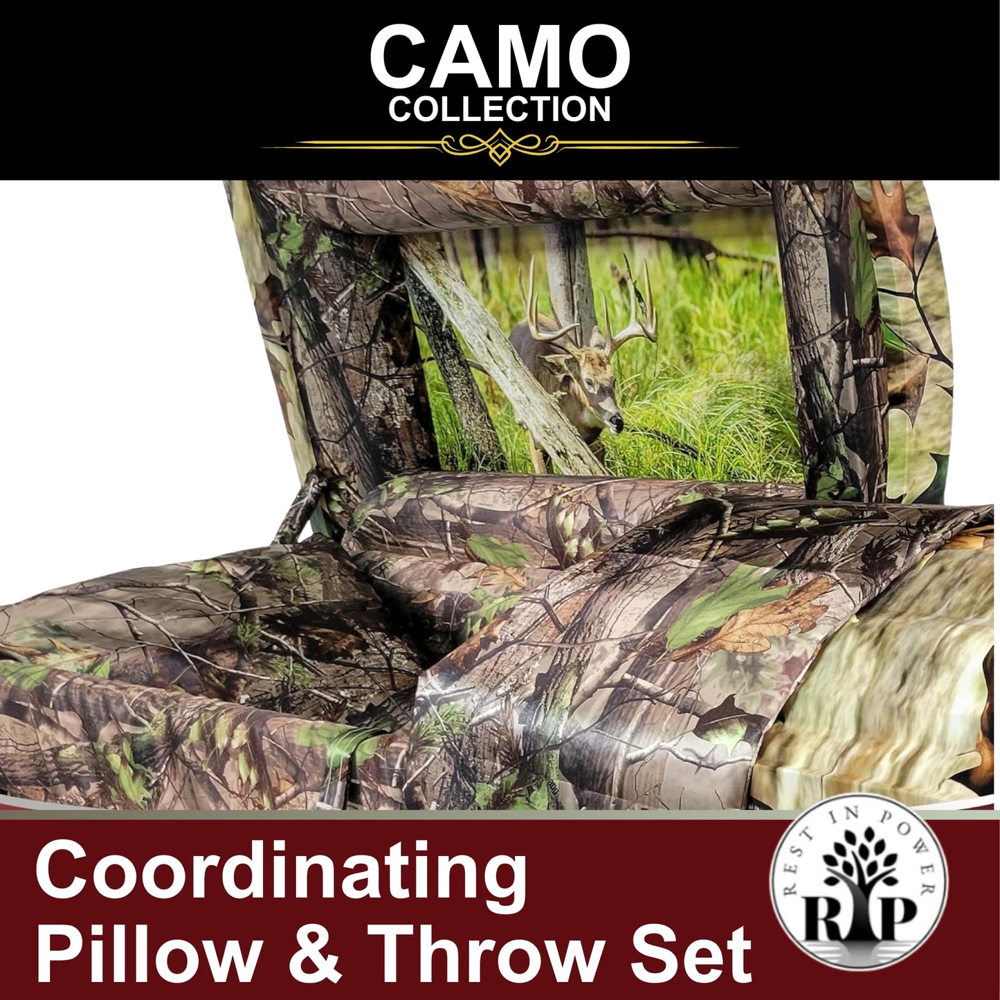 Rest In Power Premium Camo Burial Casket for Humans – Elegant Caskets and Burial Coffins for Adults with Lush Comfort Plus Interior (Green)
