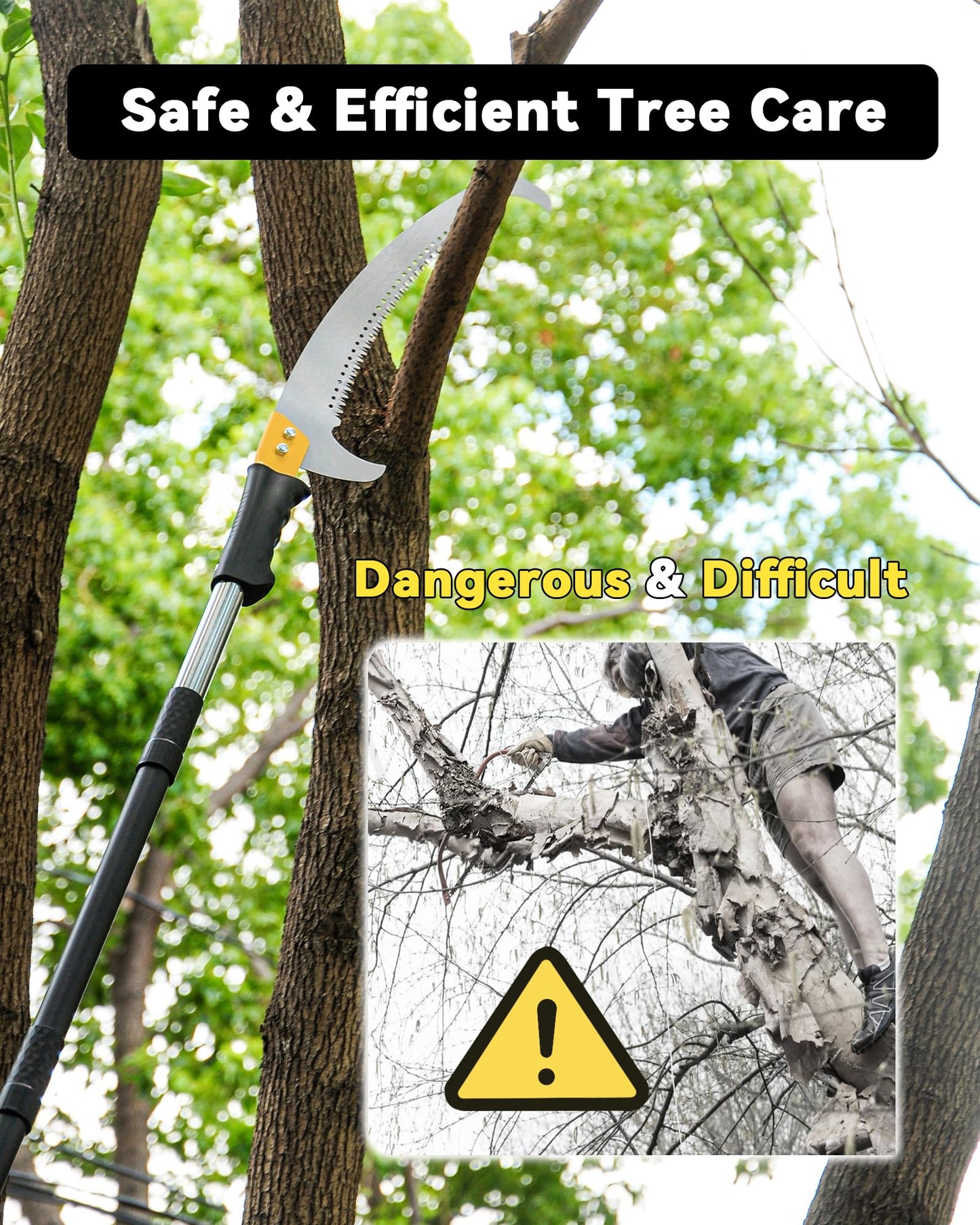 BlumeTrec 14.5FT Pole Saw with Adjustable Length for Tree Trimming, Lightweight Manual Pruning Saw with Mn Steel Blade, Long Extension Branch Cutter Pole Pruner for Yard, Garden, Patio & Forestry Use