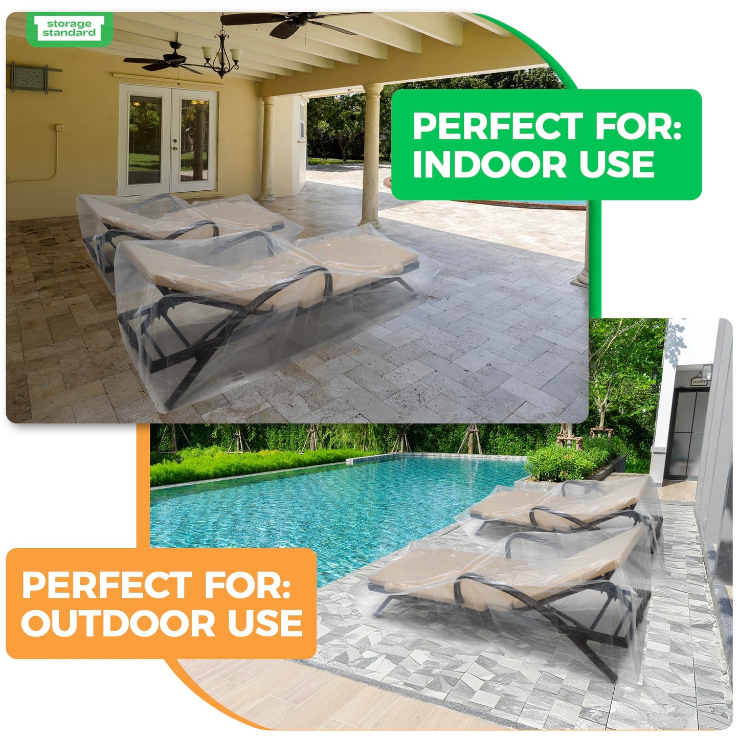 2-Pack Waterproof Outdoor Chaise Lounge Covers for Patio Furniture - Reusable & Heavy-Duty Clear Plastic Outdoor Furniture Covers Waterproof for Lounge Chairs, 84" x 32" x 32"