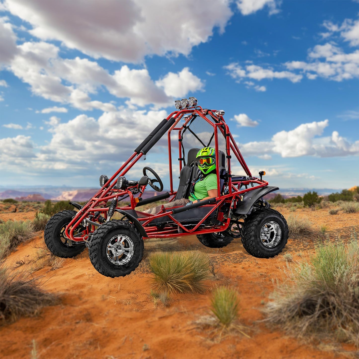 Massimo GKA 200 Go Kart, 169cc Engine, 10 HP, 35 MPH Top Speed, Independent Suspension, Adjustable Seats, Baja Lights, All-Terrain Tires, Adult Size for Ages 16+, Red