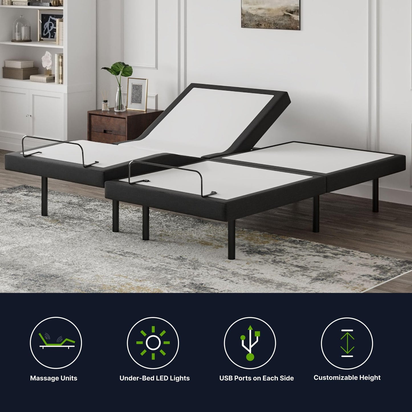 GhostBed Adjustable Base + Signature Hybrid 12” Split King Mattress Bundle – Cooling Memory Foam & Innerspring Hybrid Bundle – Electric Adjustable Bed Frame Power Base with Zero Gravity, Massage