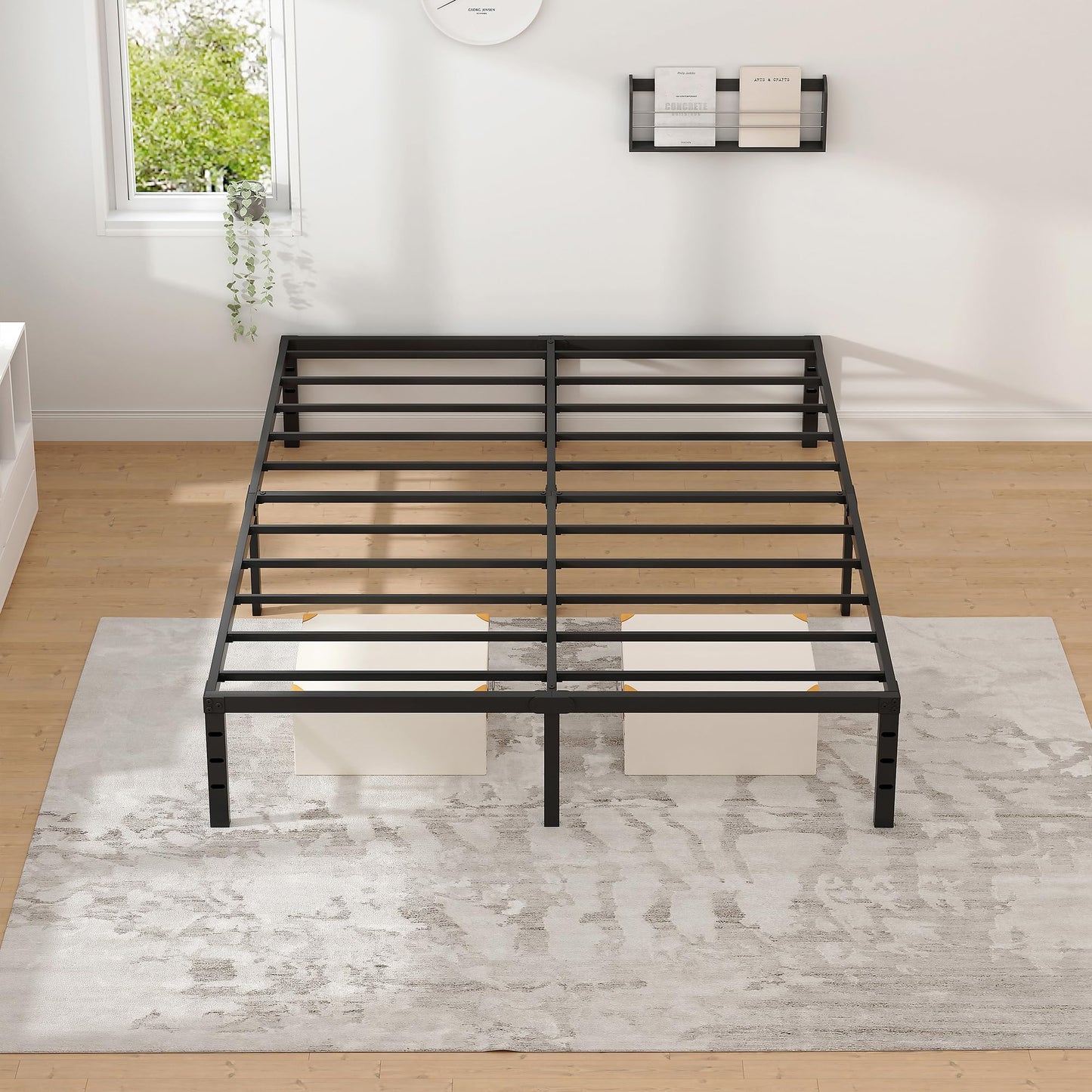 NEW JETO Metal Bed Frame,Full Size Bed Frame with Storage Space,Heavy Duty Sturdy Mattress Foundation,Easy Assembly,No Box Spring Needed, Black,18 Inch,Full