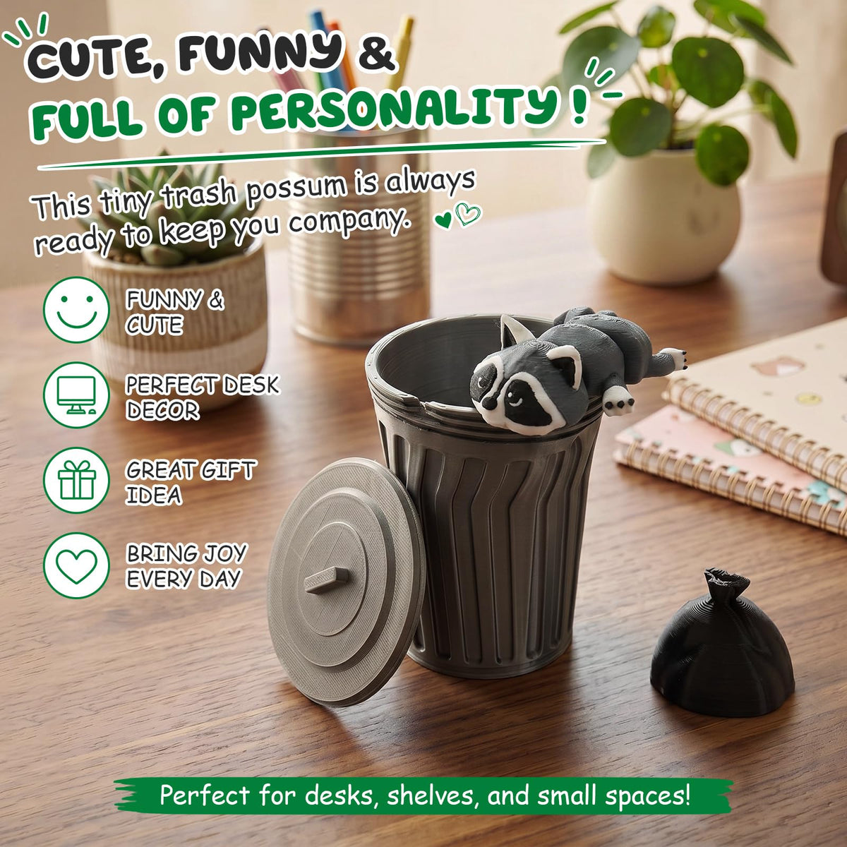 Soulchen 3D Printed Articulated Raccoon Animal Trash Can Desk Accessories