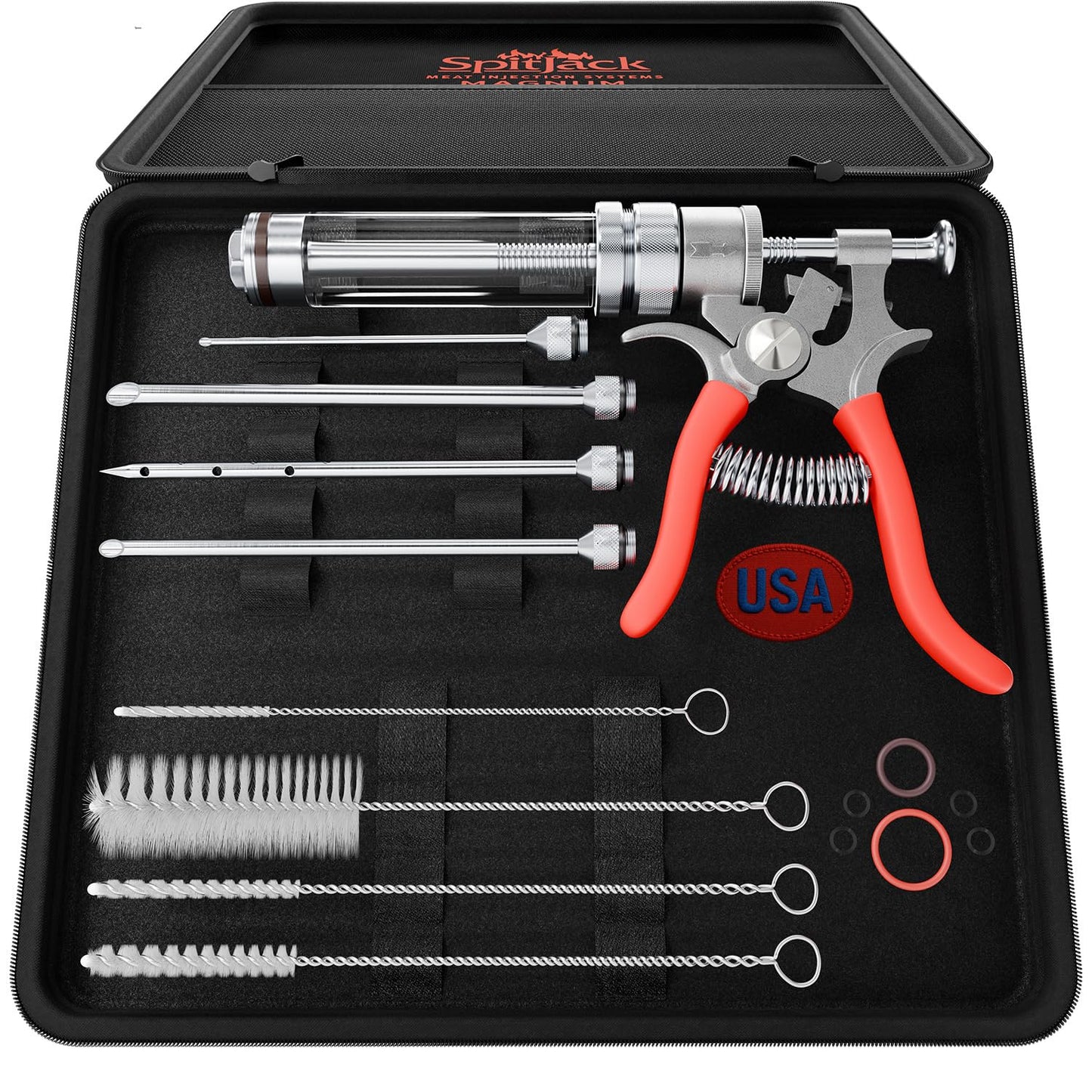 SpitJack Magnum BBQ Marinade Meat Injector, Made in USA, 4 Needles, MJ106