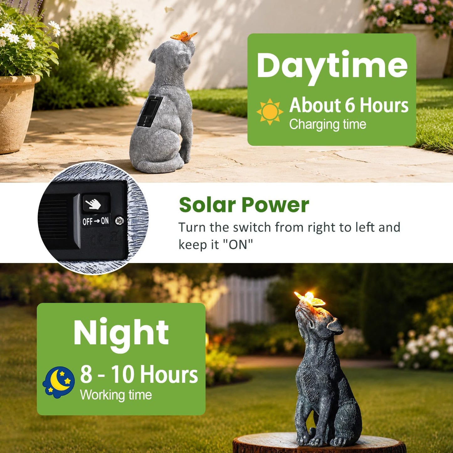 Goodeco Dog Statue with Solar Butterfly - Ideal Gifts for Mom, Dad or Birthdays, Beautifully Crafted Outdoor Decorations to Wow Your Guests