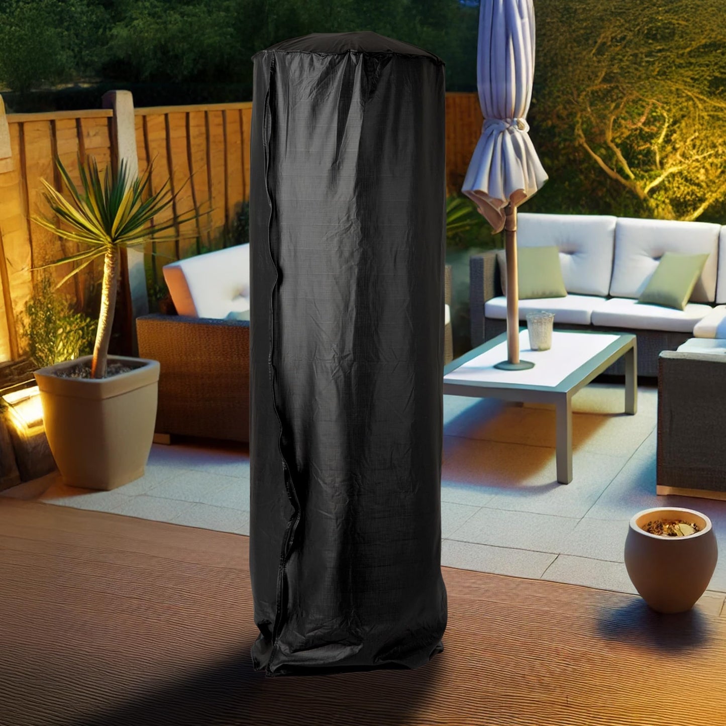 Full-Length Outdoor Vinyl Cover for Spiral Flame LPG Patio Stand-ing Heaters with 21" Round Reflectors (70"H)