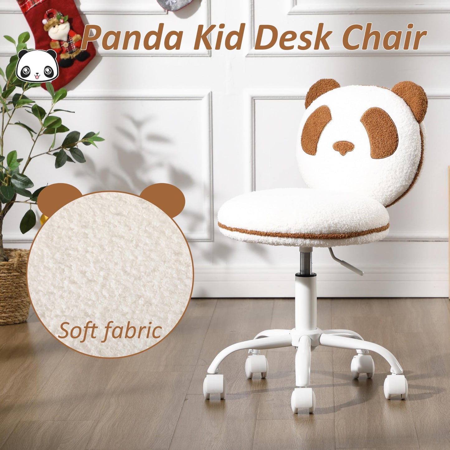 DAYAOUTDOOR Kids Desk Chairs Panda, Desk Chair Comfy for 8-12, Kids Computer Chairs with Wheels, Kid Furniture for Bedroom, Cute Fluffy Office Chairs, Adjustable Ergonomic Study Chair, Brown