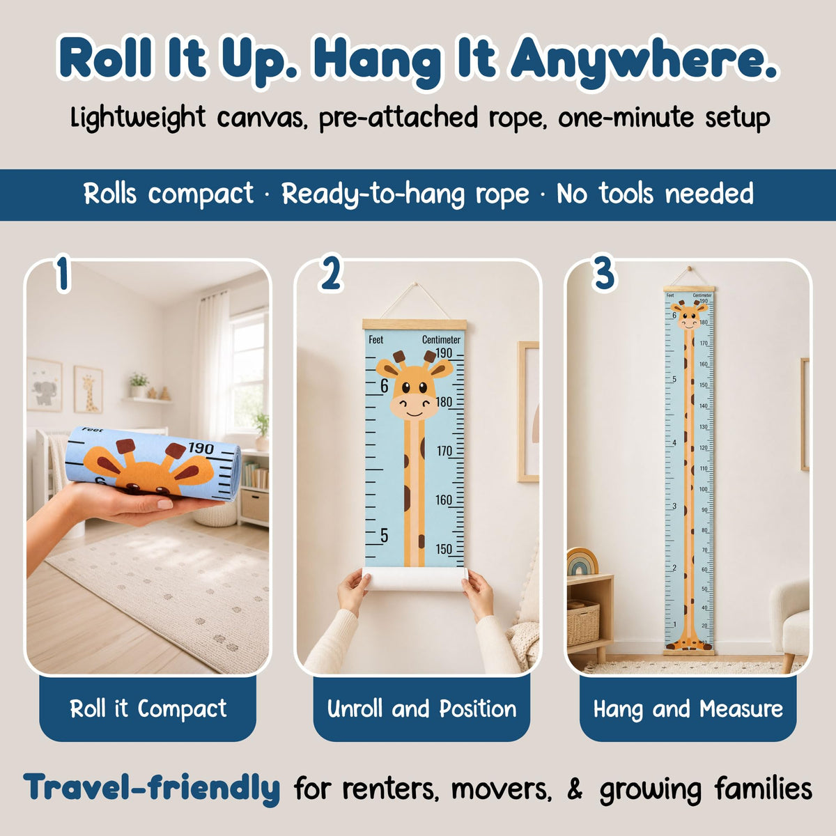 Only Zest Wall Growth Chart for Kids - Wrinkle-Free Canvas Height Ruler