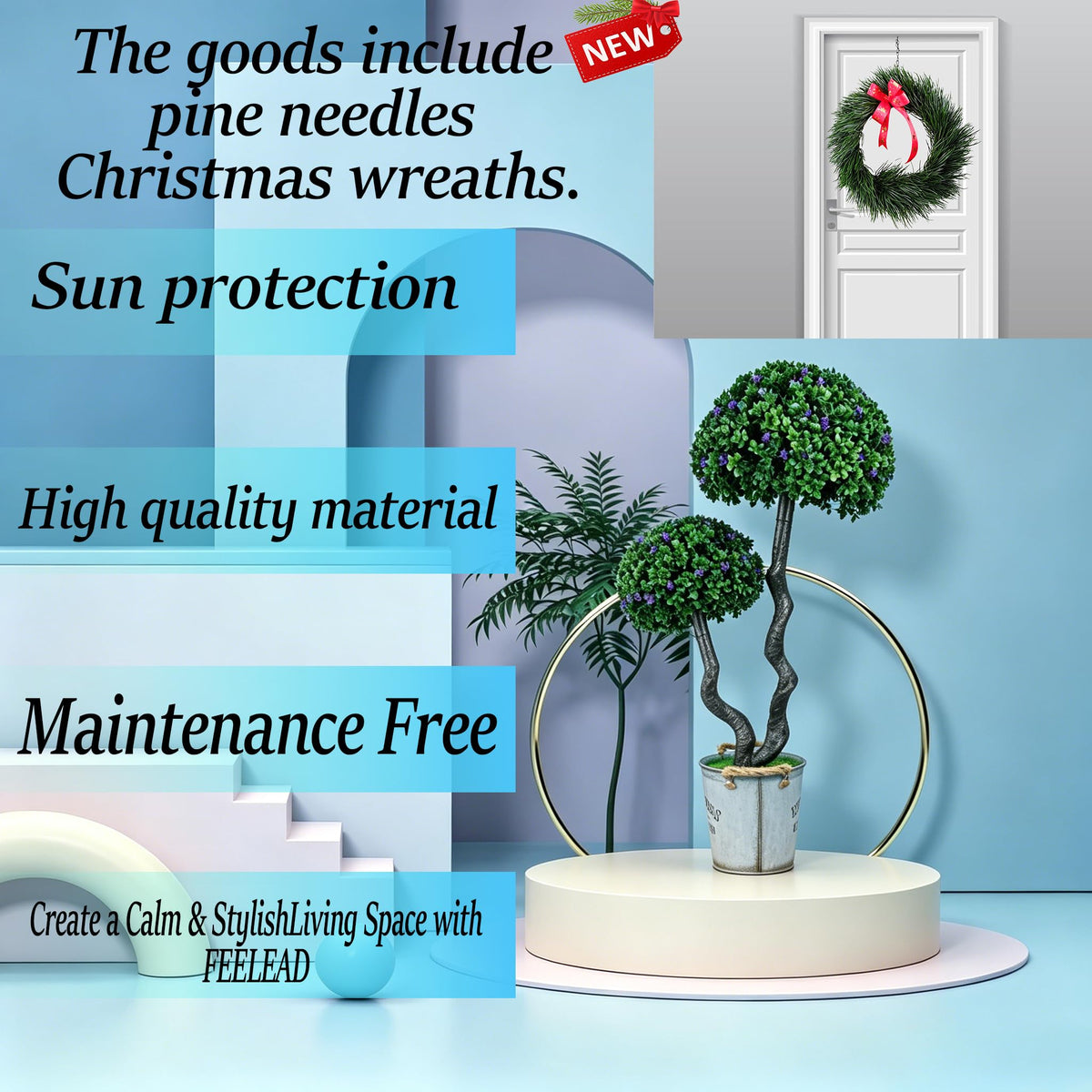 3 Ft Artificial Double Ball Boxwood Lavender Topiary Tree; UV-Resistant Artificial Shrub Suitable for Indoor and Outdoor use on porches and in Gardens as an Imitation Evergreen Shrub