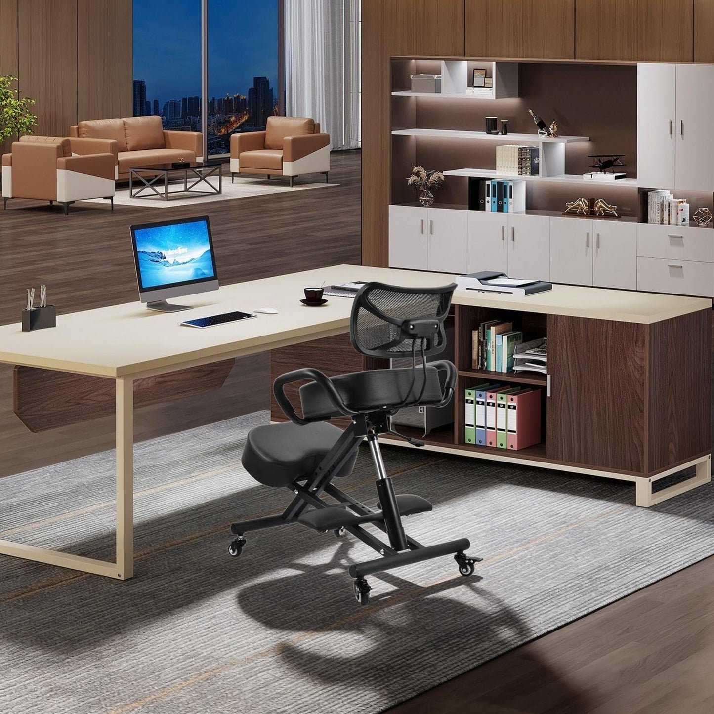 Ergonomic Kneeling Chair Adjustable Backrest Footrest Office Posture Stool