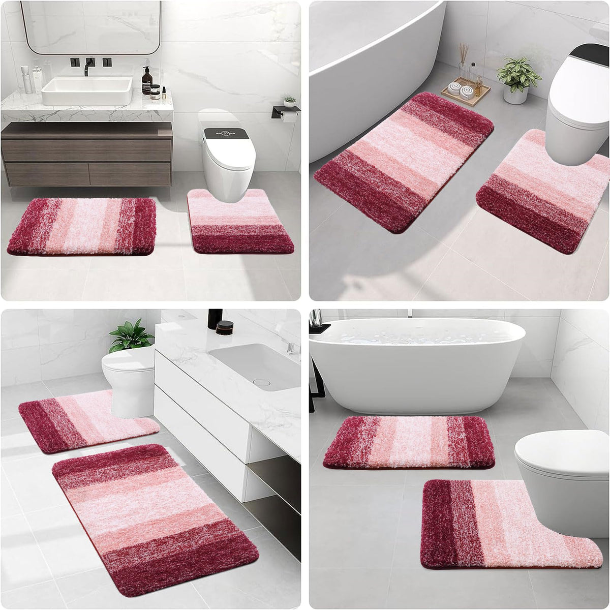 Arotive Microfiber U-Shaped Bathroom Rugs Sets 3 Piece, 24x16+30x20+24x20