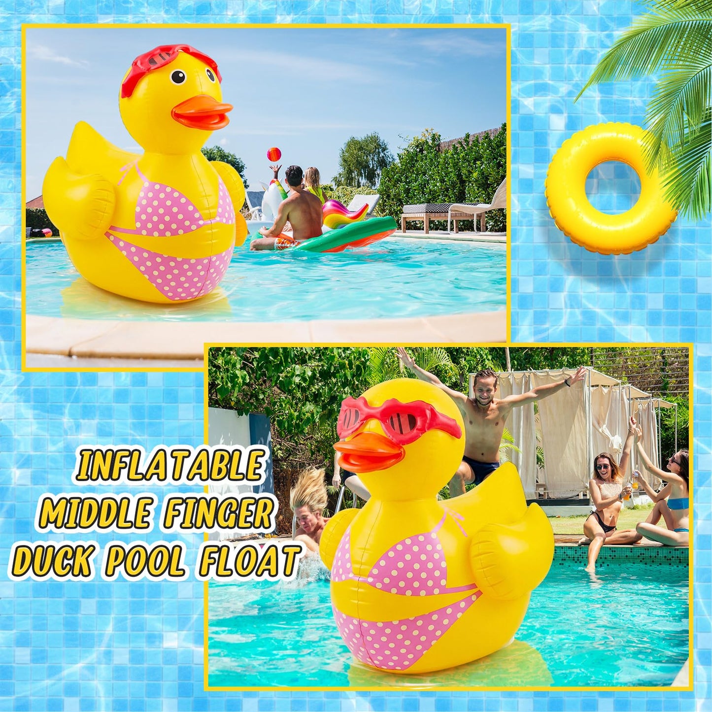 Hungdao 1 Pack 4 ft Giant Inflatable Duck Pool Float for Women, Funny Bikini Float for Bachelorette Party, Girls Trip & Summer Pool Party Decorations, Large Blow up Floatie for Beach