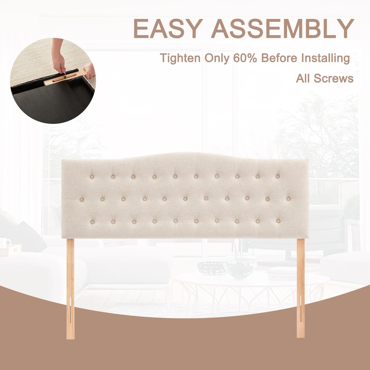 Huatean Home Tufted Upholstered Headboard California King, Sturdy and Durable Solid Wood Bed headboard, Fabric Headboard Adjustable Height from 37” to 51”, Button Diamond Design Head Board, Beige