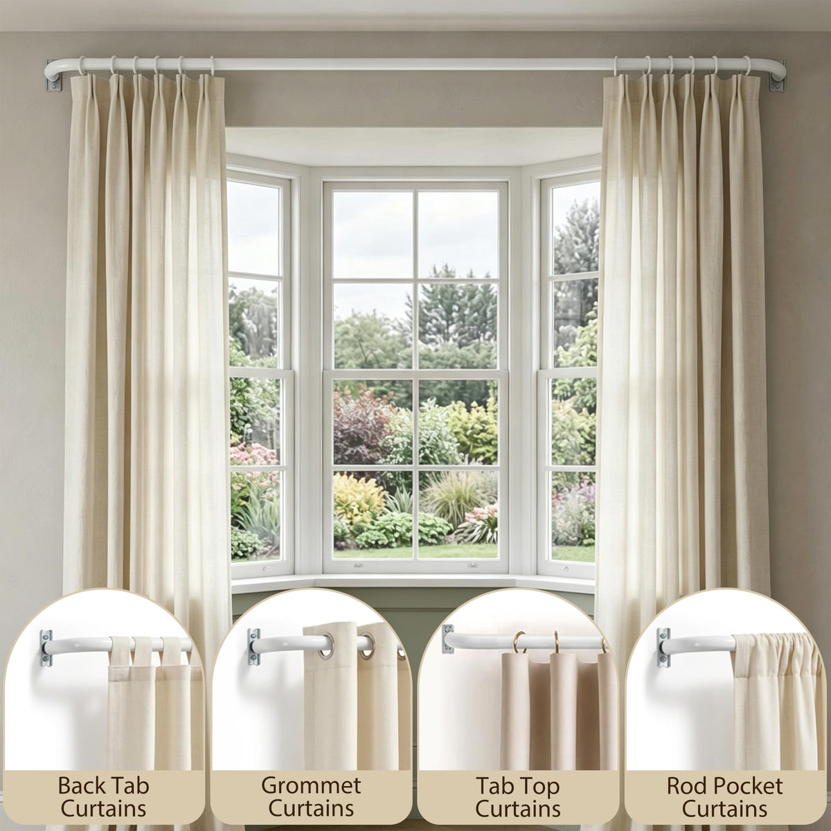 Yafa Home Fashion Heavy Duty Single Standard Adjustable Curtain Rod Hardware Included, Projection distance from the wall 2.5 inches(White, 26"-48")