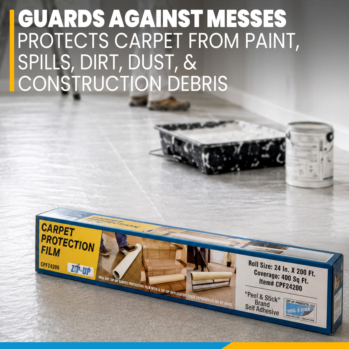 Zip-UP 24" x 50' Carpet Protection Film, Self Adhesive, Easy Installation