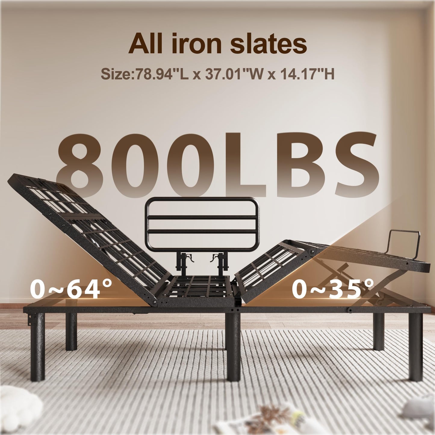 AbyssZen Adjustable Twin XL Bed Frame with One Side Rail, Electric Ergonomic Base for Comfort & Safety – Ideal for Seniors, Home Care & Hospital Use
