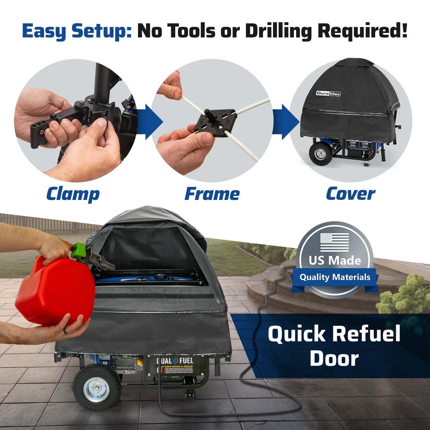 DuroMax DMX-GTX Portable Generator Running Cover – Weatherproof Outdoor Vinyl Canopy, Fire- & Wind-Resistant, Universal Open Frame Fit