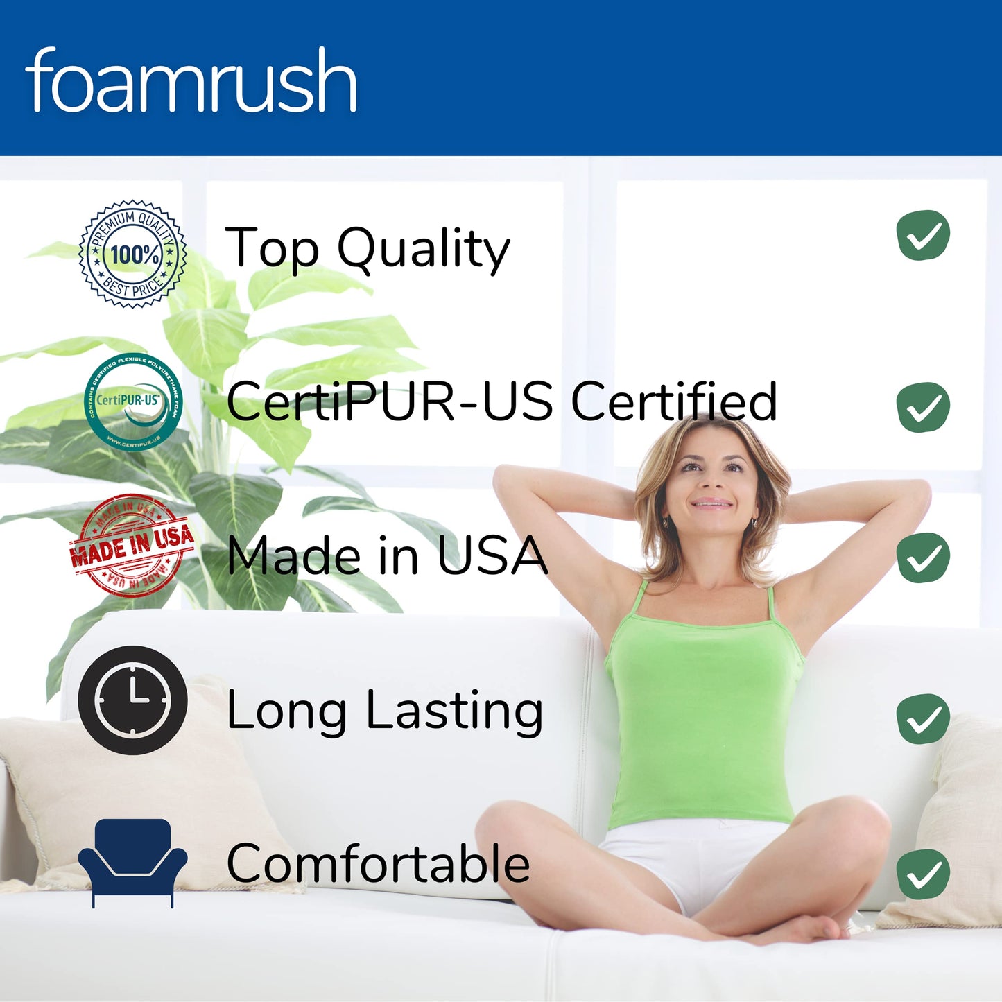 FoamRush 10-inch Olympic Queen (66" x 80") High Density Foam RV Mattress Replacement, Extra Firm, Pressure Relief, Travel Camper Trailer Truck, Made in USA, CertiPUR-US Certified, Cover Not Included
