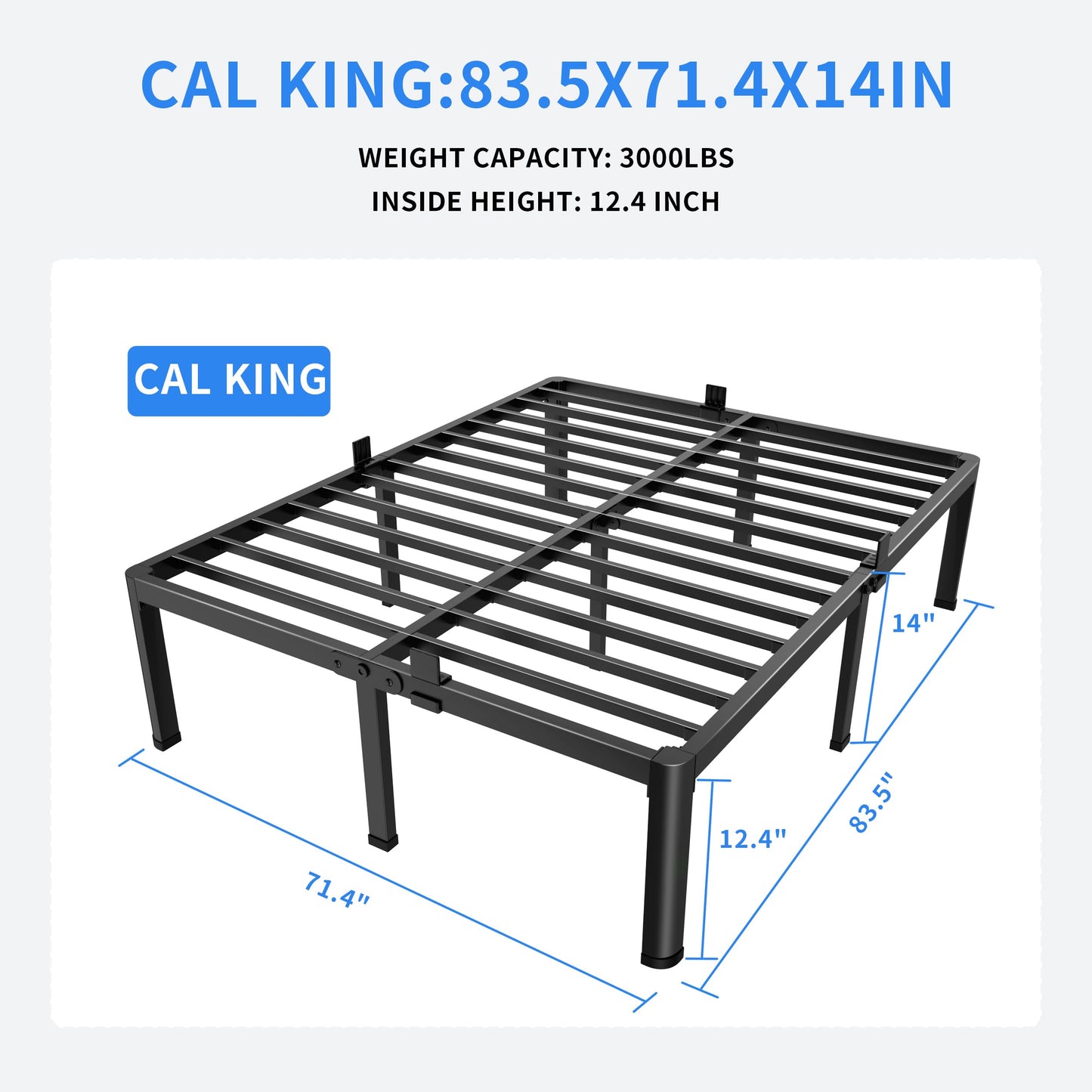 MAF 14 Inch California King Metal Platform Bed Frame with Round Corner Legs, 3000 LBS Heavy Duty Steel Slats Support, Noise Free, No Box Spring Needed, Easy Assembly