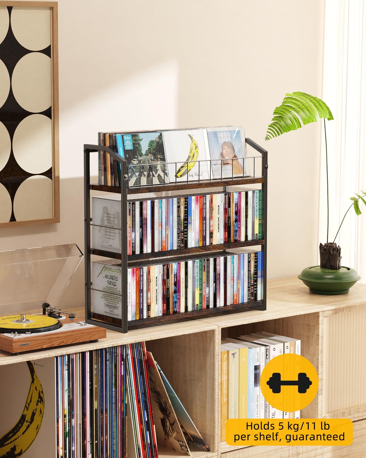 PAPAGIFTREE 3-Tier CD Holder, CD Storage and Rack for Display, Storage Organizer with Display Top Shelf, Premium Holder Shelf for Home, Office and Kitchen Counter Organizer Rack, Holds 123 CDs