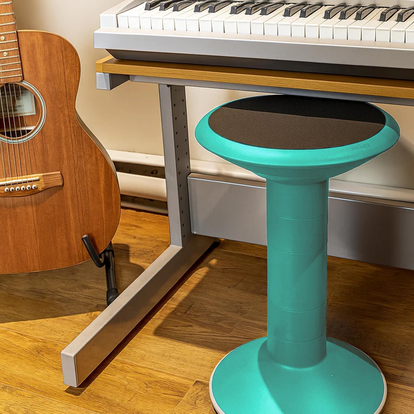 Storex Wiggle Stool – Active Flexible Seating for Classroom and Home Study, Adjustable 12-18 Inch Height, Teal (00306U01C)