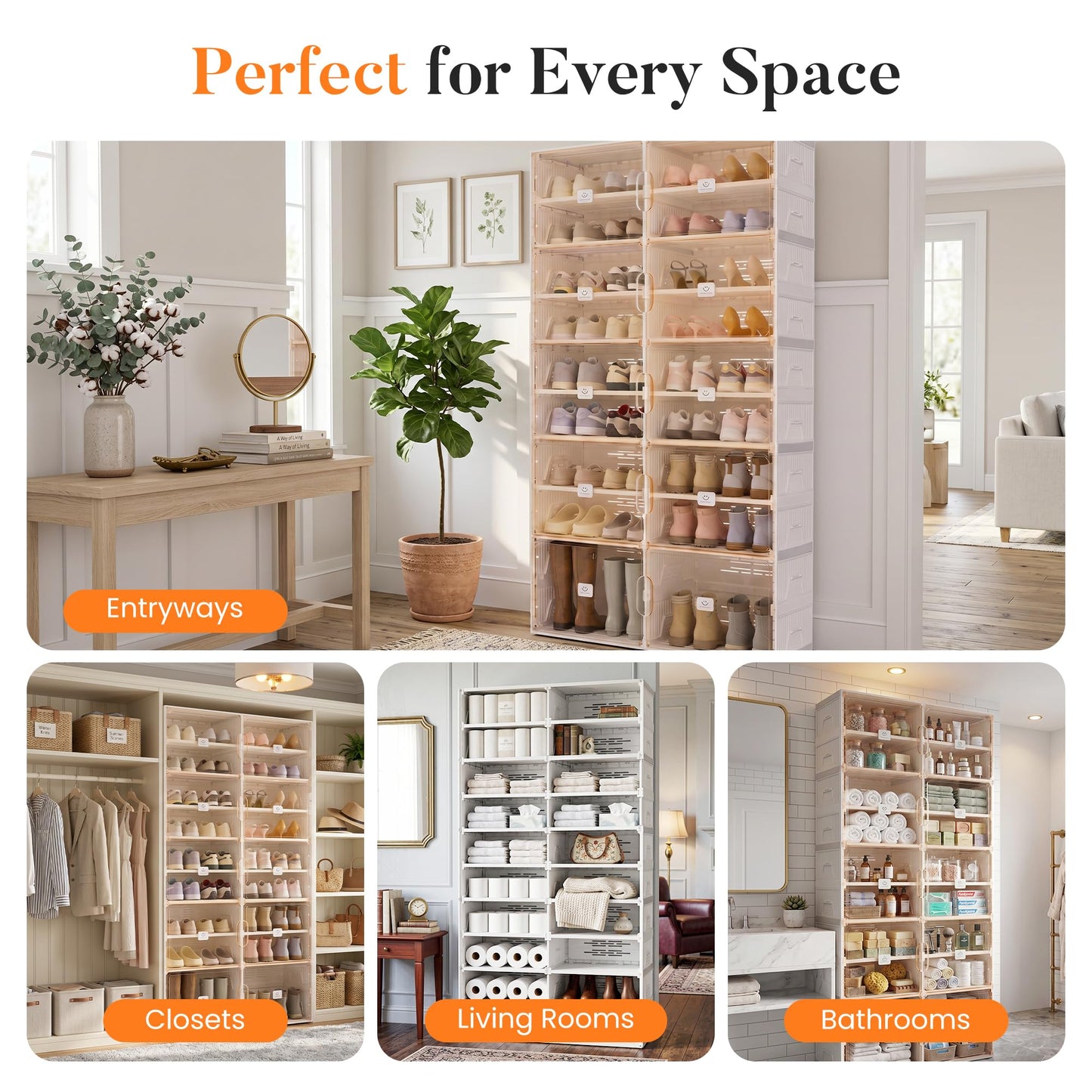 SPIEEK Foldable Shoe Rack Organizer for Entryway with Clear Magnetic Doors - Large Capacity Shoe Cabinet for Boots, Sneakers & All Shoes, Easy Assembly, White 9-Tier 36 Pairs