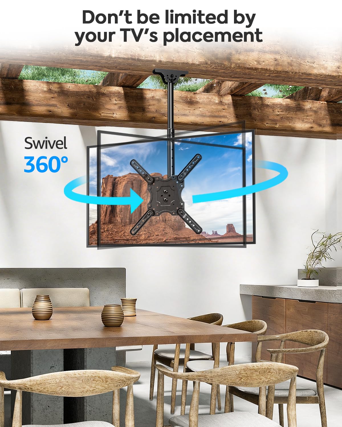MOUNTUP Ceiling TV Mount for Most 24''- 65'' TVs, Hanging TV Ceiling Mount for 32 42 43 50 55 60 65 inch Screen, Full Motion Height Adjustable Bracket, Holes up to 99lbs, Max VESA 400x400mm, MU0039