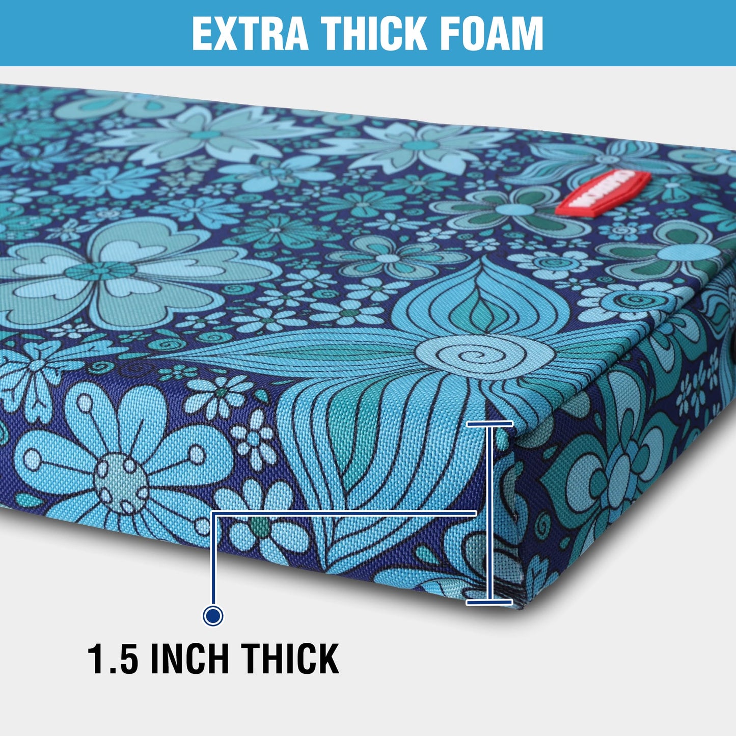 WORKPRO 17" Kneeling Pad with Removable Cover, Blue Floral Printing