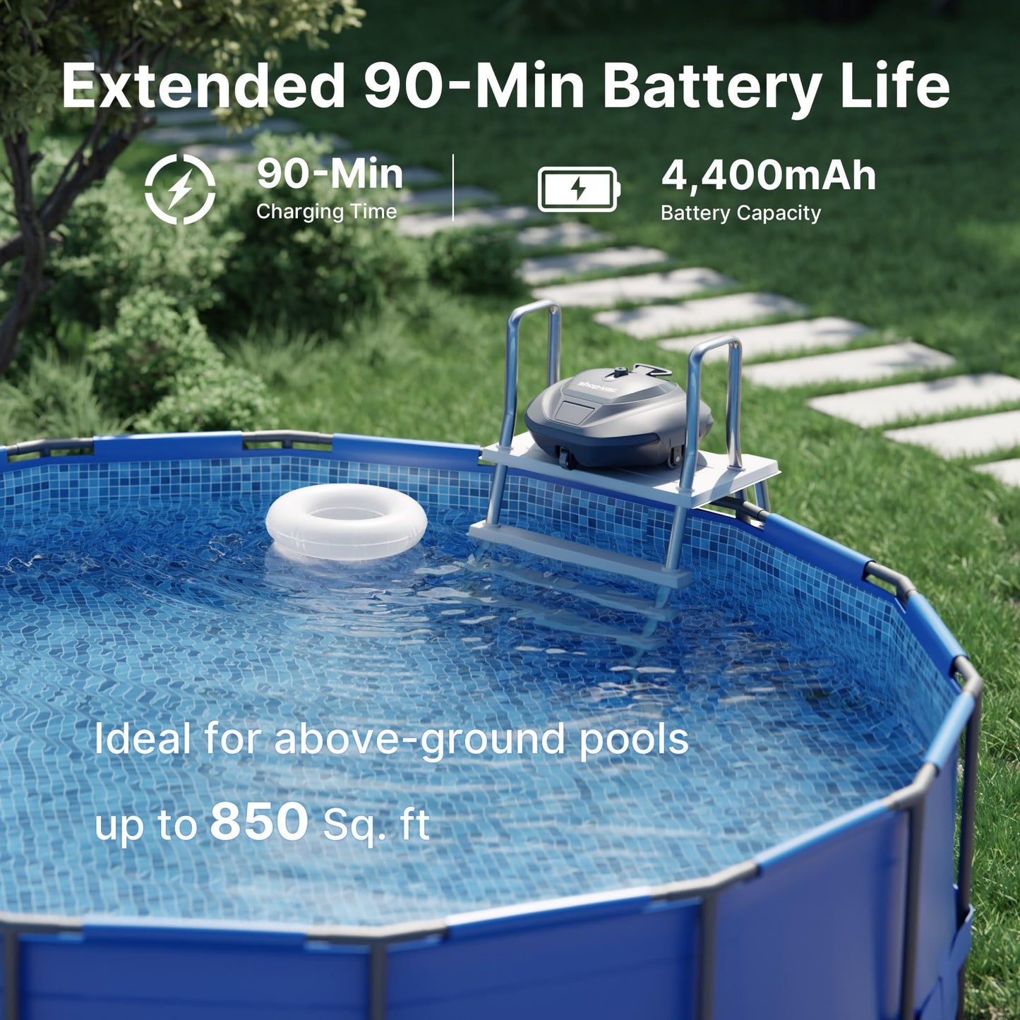 Shop-Vac Cordless Robotic Pool Cleaner, Superior Suction, Smart Senor, DirtLock 2.0, 90-Min Runtime for Above-Ground Flat Pools up to 850 Sq.Ft.