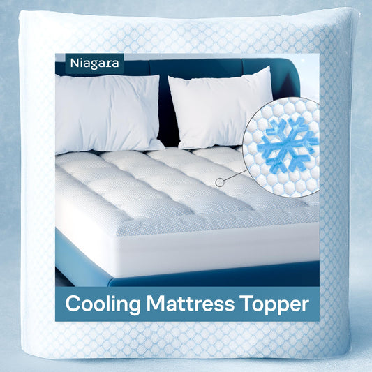 Niagara Cooling California King Mattress Topper - Pillow Top Mattress Cover Quilted Fitted Cooling Topper for Back Pain Deep Pocket Fits 20 Inches, Blue