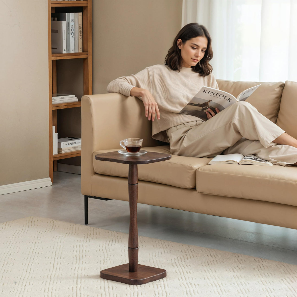 MH London Destiny 22" Solid Wood Pedestal Side Table, Espresso