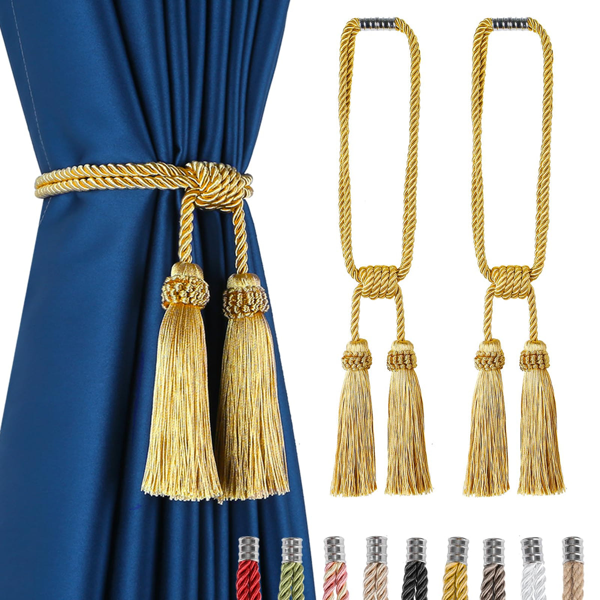 Fenghuangwu Magnetic Curtain Tiebacks Handmade Tassel Drapery Holdback,2P