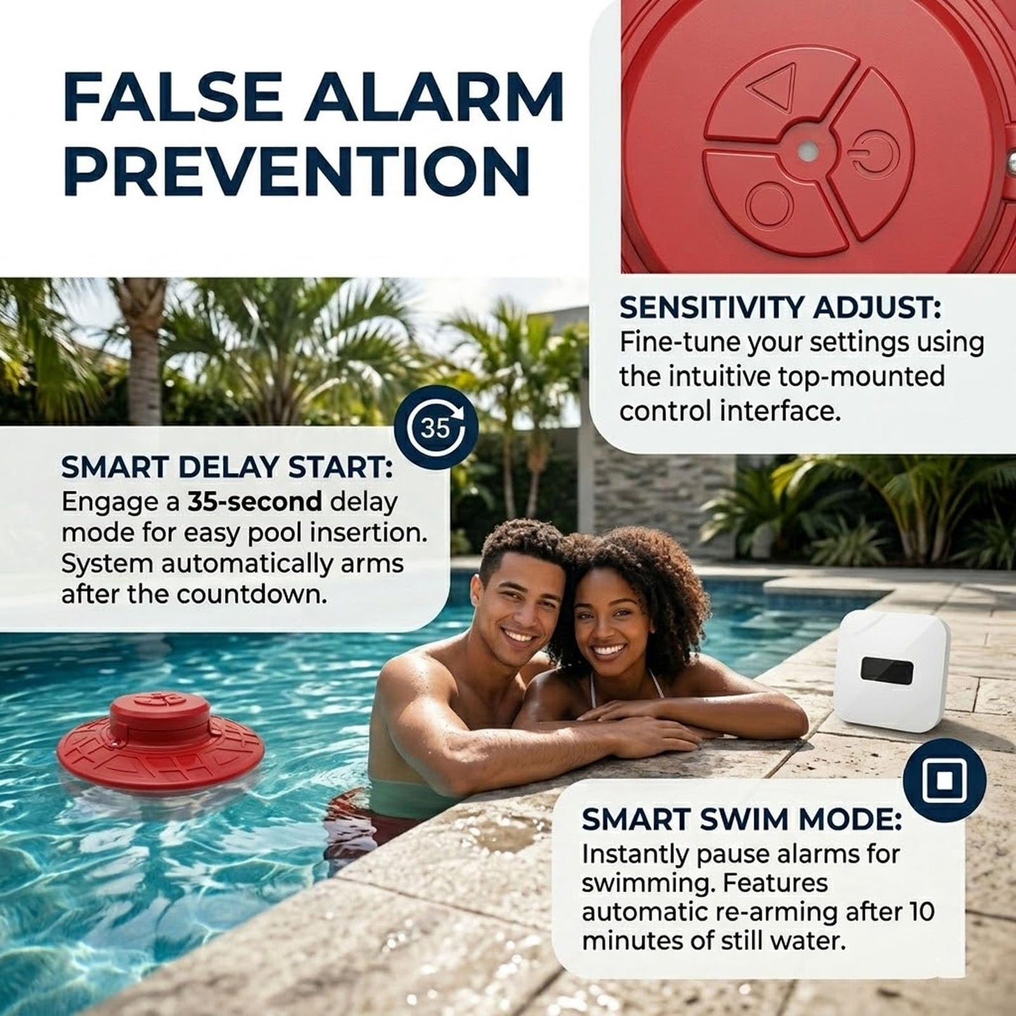 Pool Alarm for Inground & Above Ground Pools, 110dB Ultra-Loud Water Motion Sensor with Indoor Receiver - Adjustable Sensitivity, Weatherproof UV Resistant, Backyard Child & Pet Safety