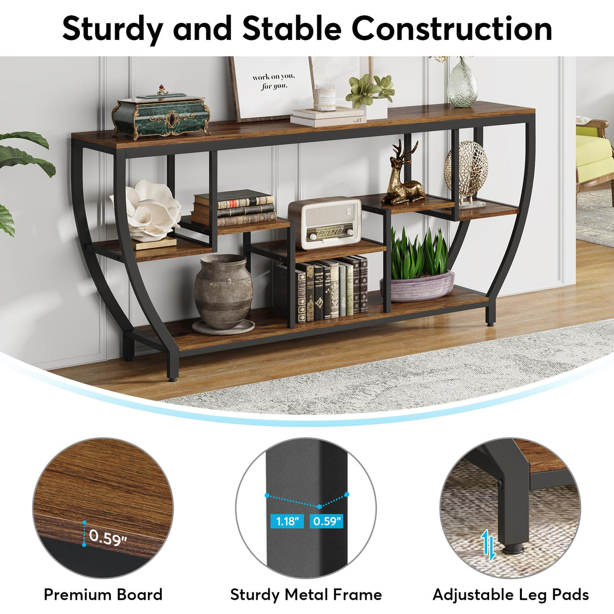 Tribesigns 70.9" Long Sofa Table with Shelves, Console Table with Storage