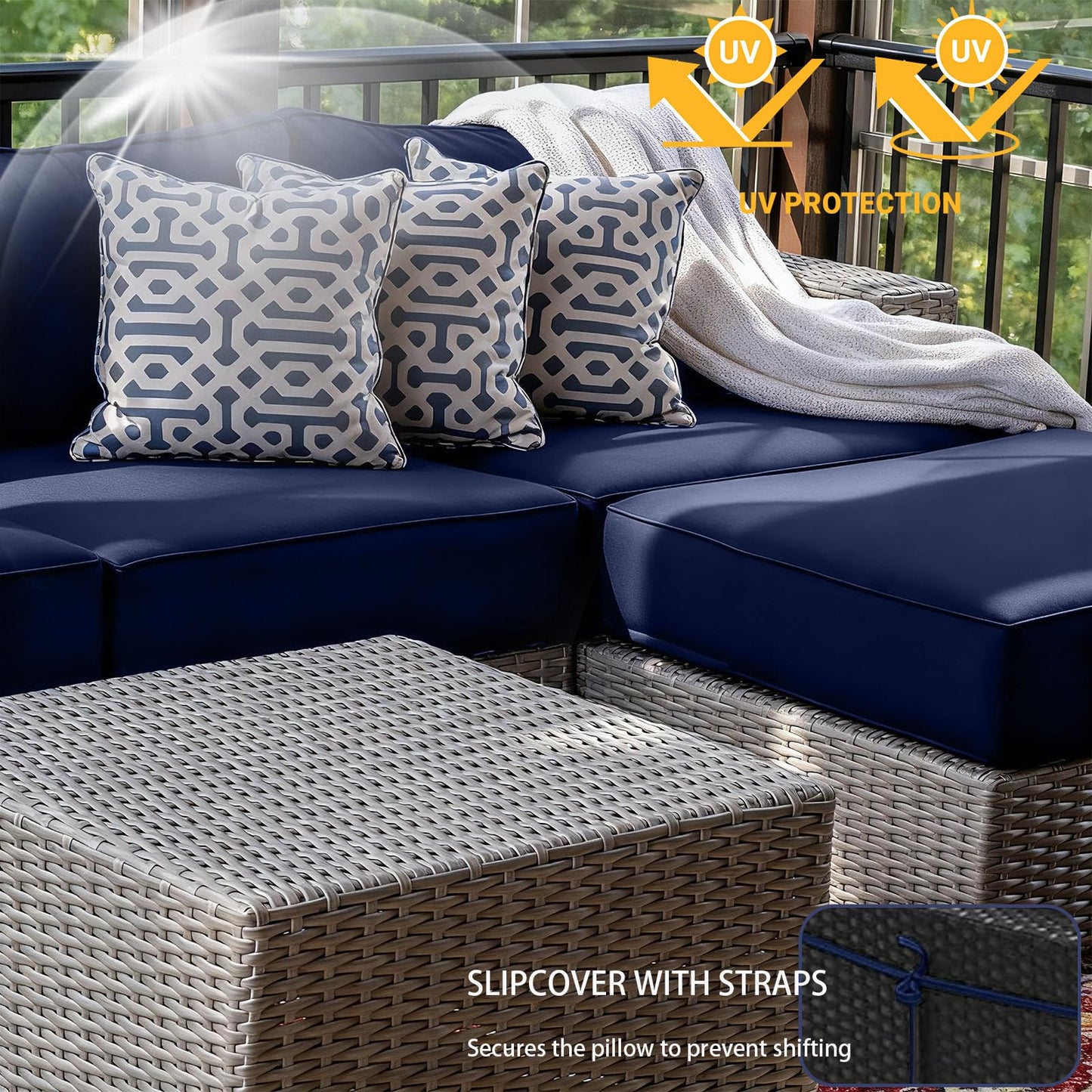 Actualaction Outdoor Cushions Covers for Patio Furniture, Patio Cushion Covers Replacement with Zipper, Outdoor Cushion Covers Waterproof & Fade Resistant,14 Pieces (Navy Blue, 25.6x25.6x4inch)