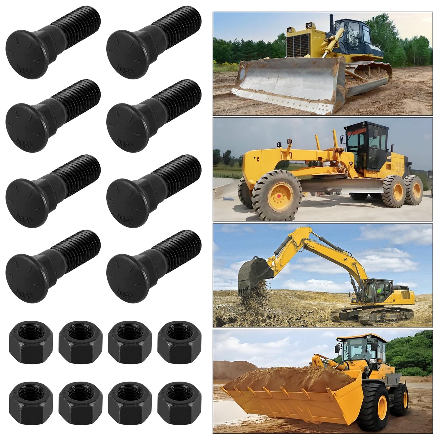 8Pcs 5/8 Cutting Edge Bolts, Bucket Cutting Edge Bolts, Grader Blade Bolt 5/8"-11 x 2-1/4" for Snow Plow Construction Machinery
