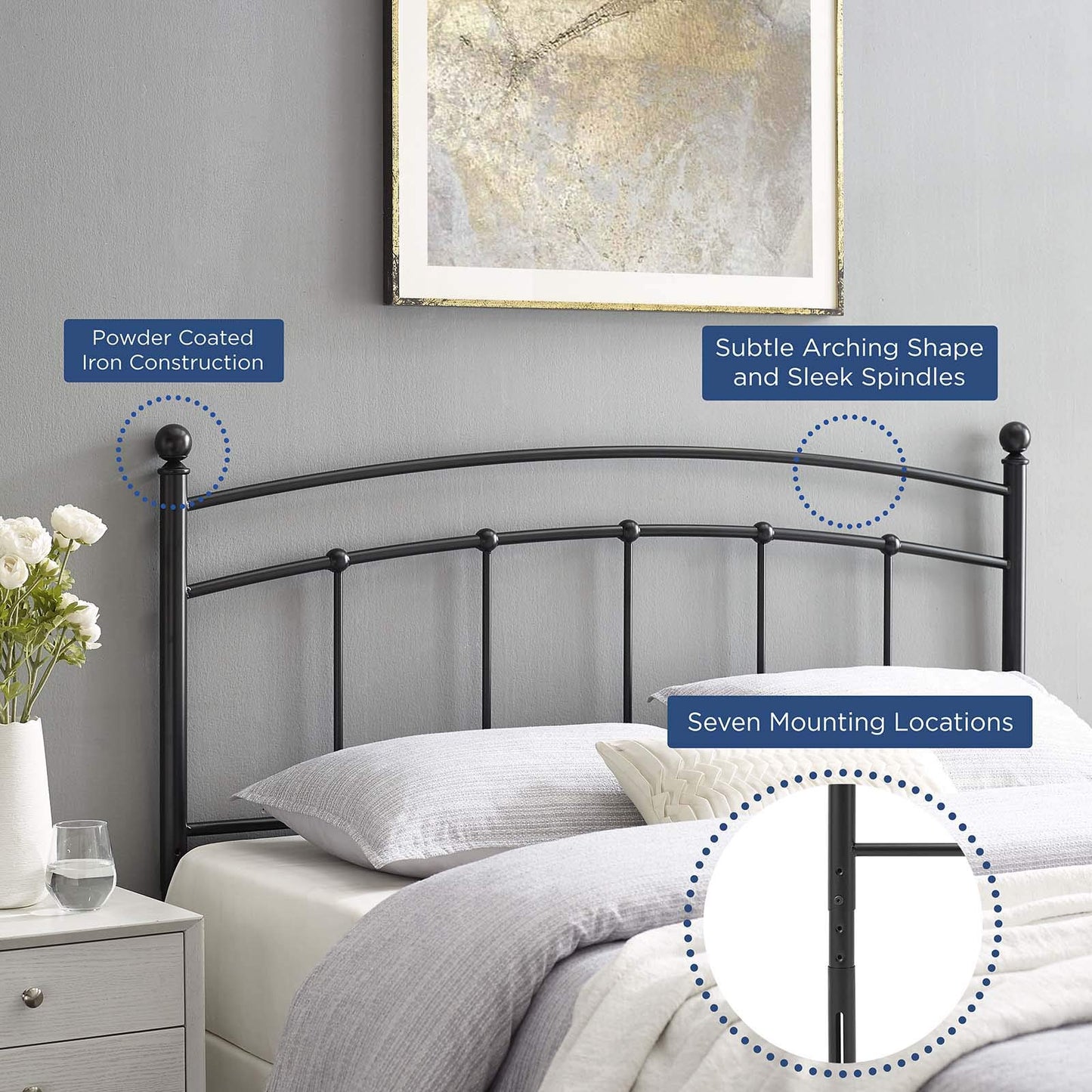 Modway Abigail Full Metal Headboard in Black