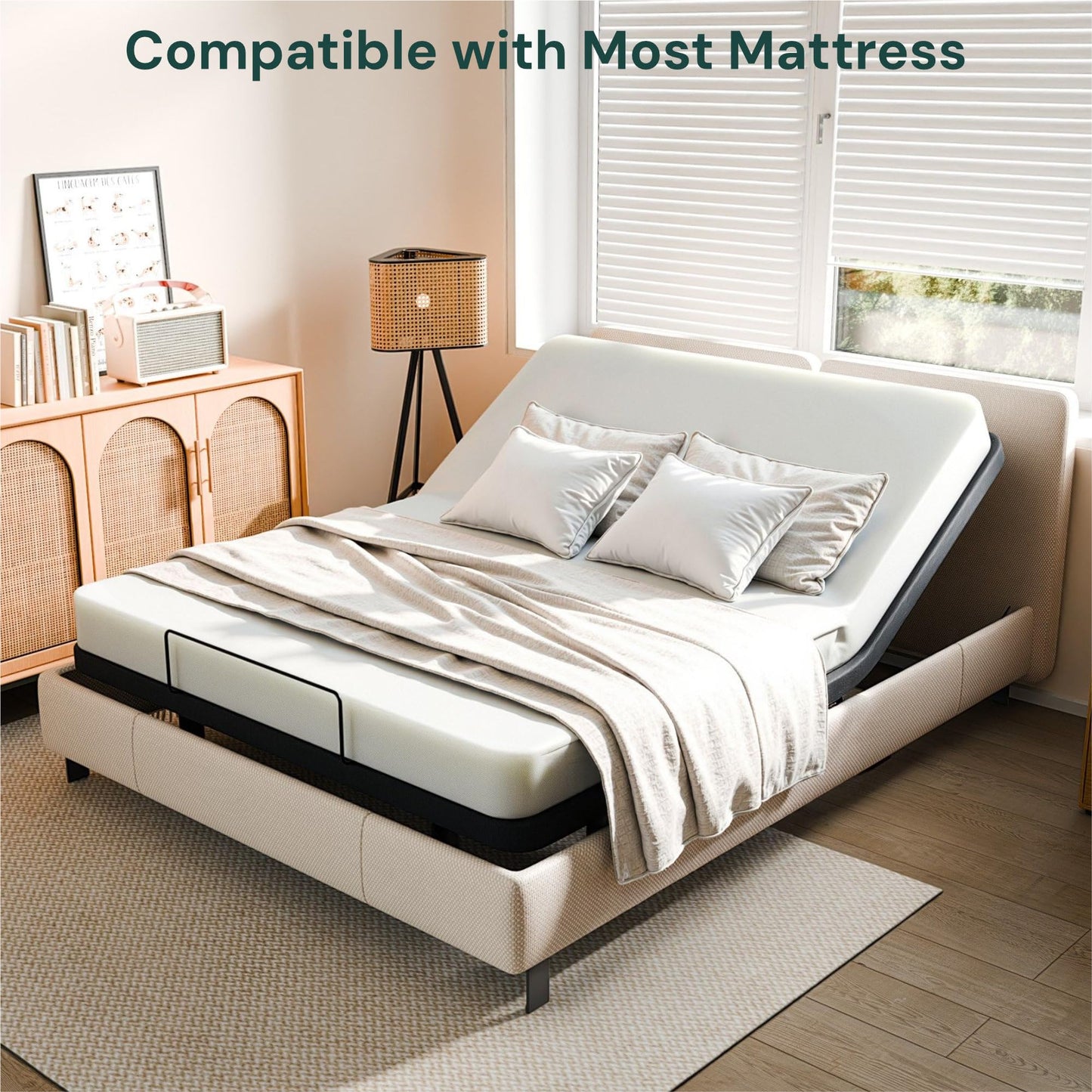 SunsGrove Cal King Adjustable Bed Base, Wired Remote Control, Independent Head and Foot Incline, Electric Bed Frame Base, Adjustable Bed Leg with 2 Height Options, Easy Assembly