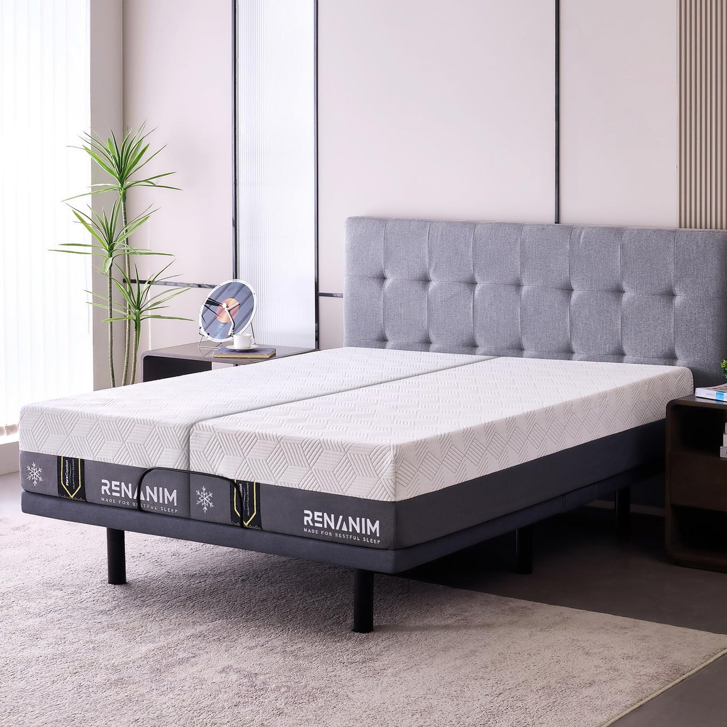 Renanim Hybrid Mattress Split King - Firm Cooling Gel Memory Foam W/Individual Pocket Springs - Breathable Supportive Pressure Relief Split King Mattress in a Box - Fiberglass Free Bed Mattress